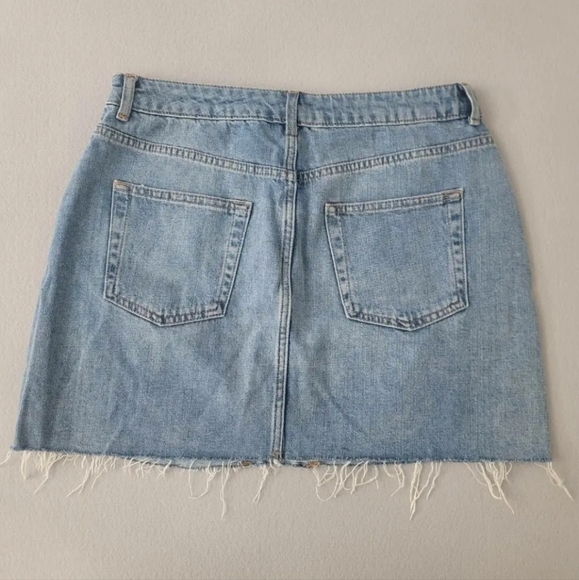 Topshop Moto Womens Jean Skirt Blue Mini Pockets Embroidered Artsy Cotton Y2K 10 - Picture 2 of 10